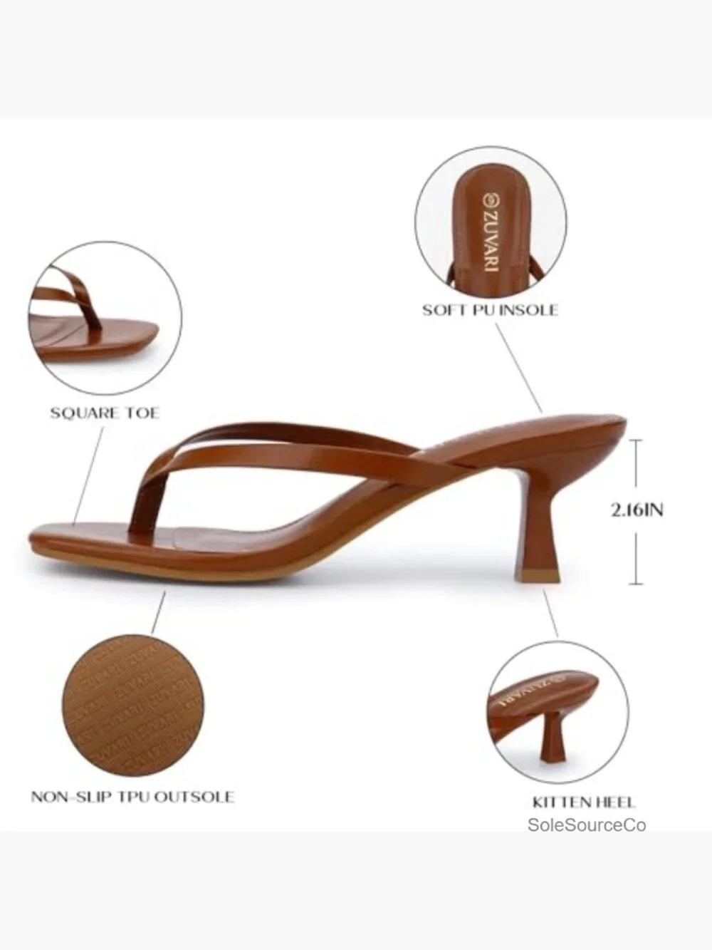 Square Toe Kitten Heel Sandals Flip Flop Thong Slip On Dressy Summer